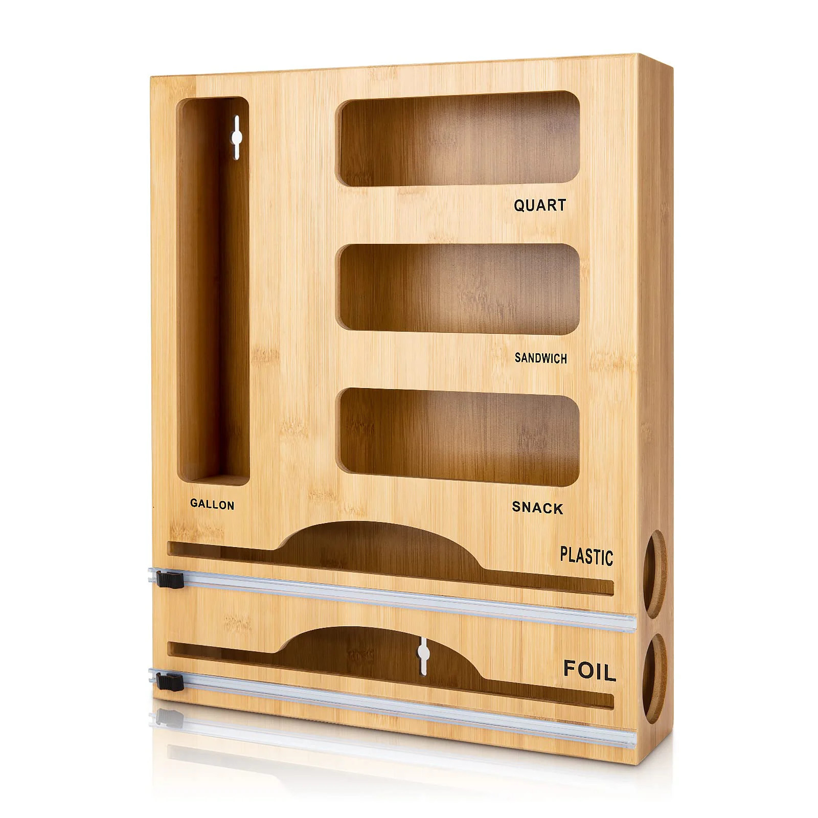 KIWDZFU Bamboo Storage Bag Organizer with Foil and Plastic Wrap Dispenser 6 in 1 Kitchen Drawer Organizer for Gallon Quart Sandwich Snack Bags | Lowe's