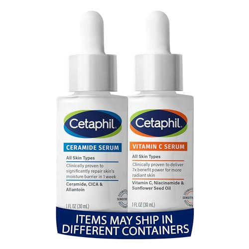 Cetaphil Vitamin C Serum, Reduces Look of Dark Spots, Fragrance Free 1oz + Ceramide Serum, Hydrates and Restores Skin Barrier, Designed for Sensitive Skin, 1oz Bundle | Amazon (US)