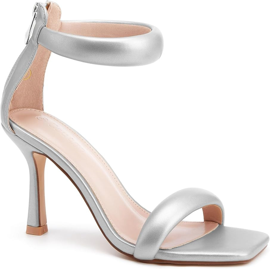 Coutgo Women's One Strap Heeled Sandals Square Open Toe Stiletto Heels Ankle Buckle Strap Summer ... | Amazon (US)