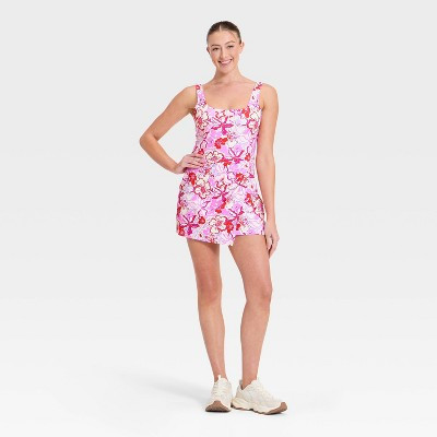 Women's Knit Side-Tie Active Dress - JoyLab™ Red Tropical Floral XXS | Target