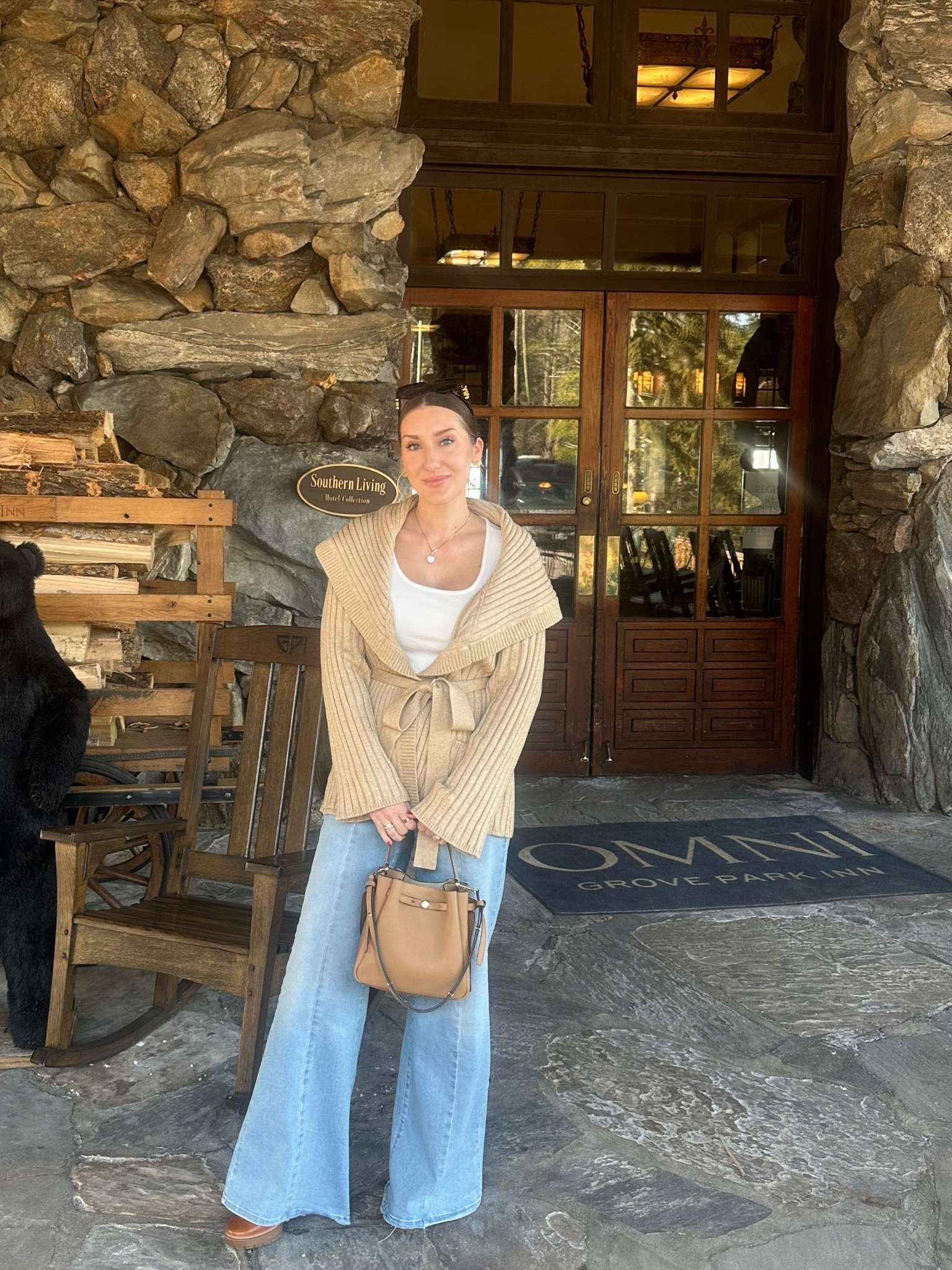 Casual cozy outfit 
Wrap sweater medium
Top medium
Jeans tts (mine are the same cut as linked, different wash and added seam) 

#LTKootd