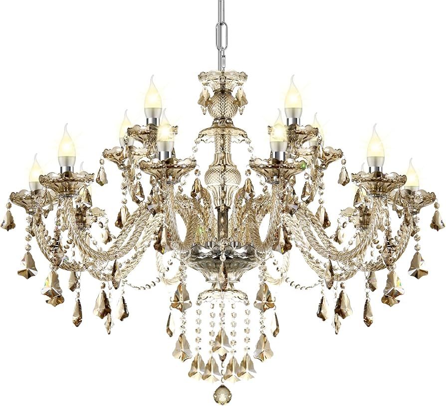 Ridgeyard 15 Lights Luxurious K9 Crystal Chandelier Candle Cognac Pendant Lamp Ceiling Lighting f... | Amazon (US)