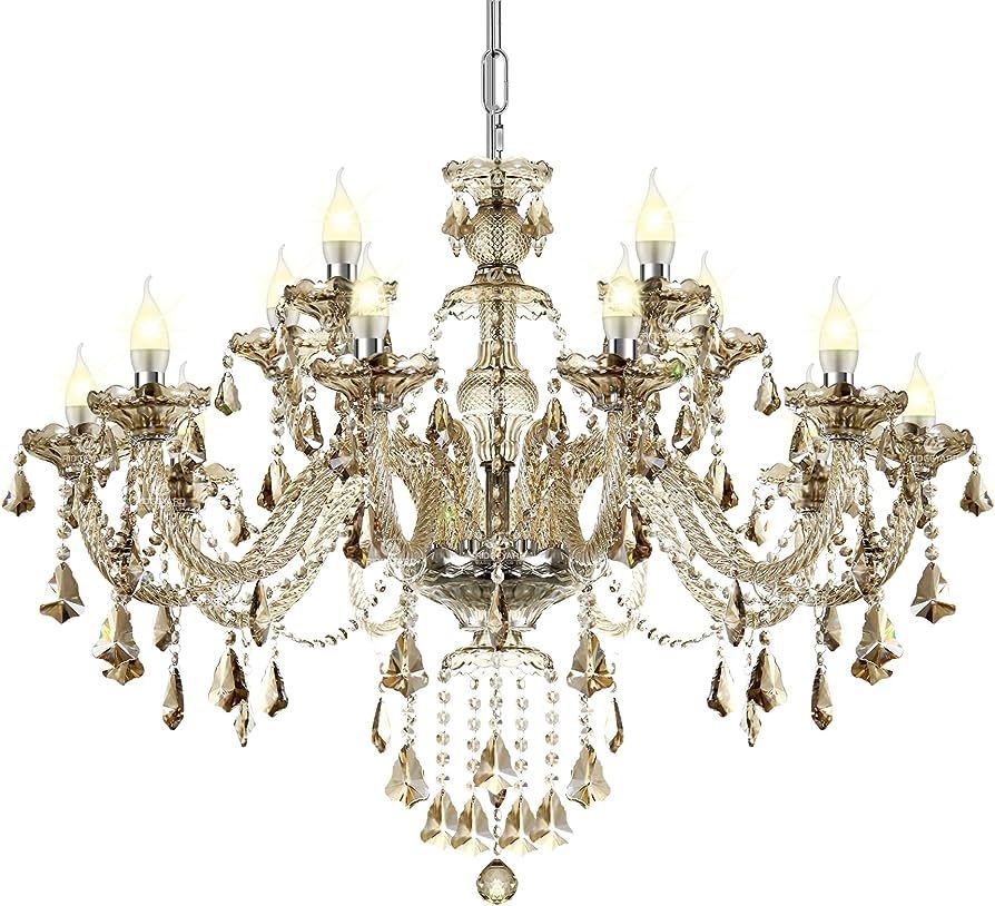 Ridgeyard 15 Lights Luxurious K9 Crystal Chandelier Candle Cognac Pendant Lamp Ceiling Lighting f... | Amazon (US)