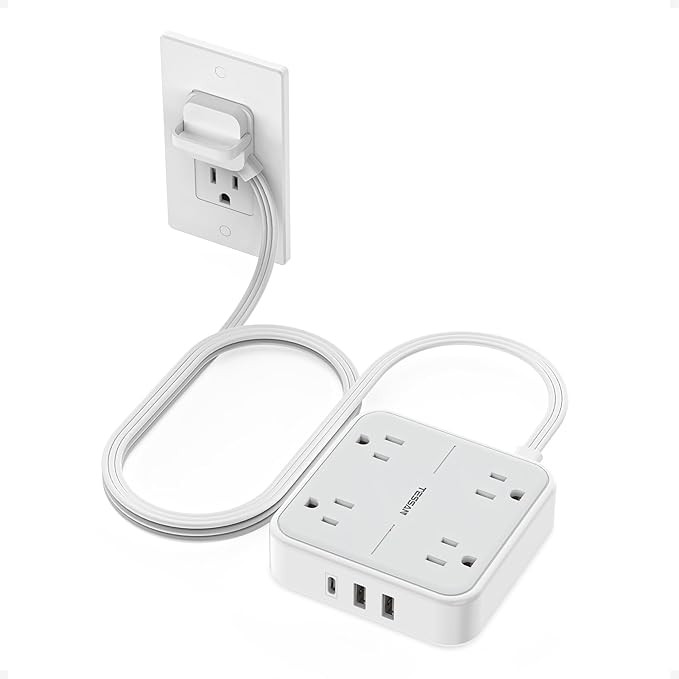 TESSAN Surge Protector Flat Extension Cord 5Ft, Ring Plug Power Strip with 4 Outlets 3 USB Ports ... | Amazon (US)