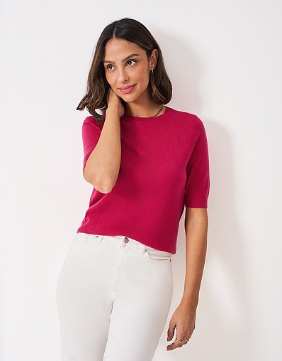 Merino Short Sleeve Tee in Pink | Crew Clothing (UK)