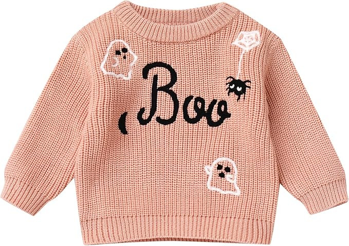 IDOPIP Toddler Baby Girls First Halloween Outfit Embroidery Pumpkin Boo Sweater Top Knit Pullover... | Amazon (US)