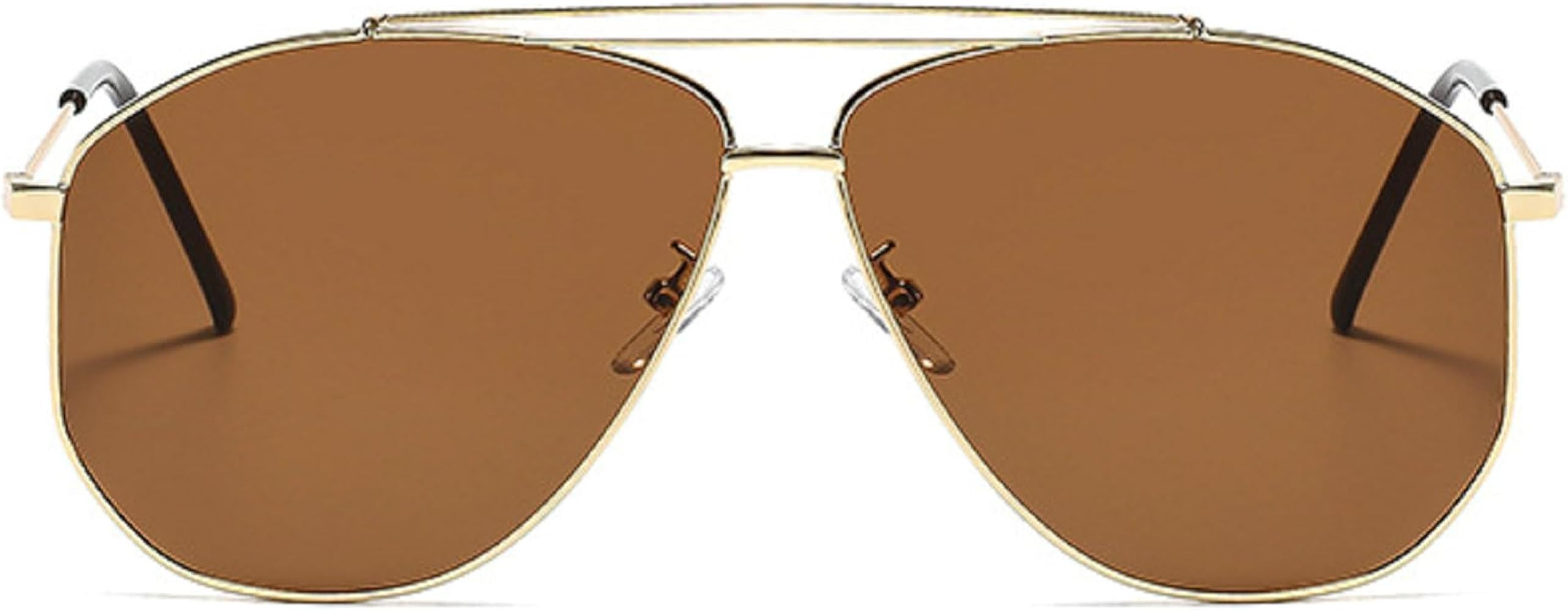 Retro Pilot Sunglasses for Women Men 70s Trendy Double Bridge Sun Glasses Gold Metal Frame Pilots... | Amazon (US)
