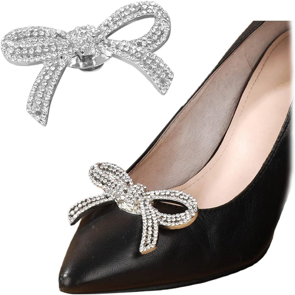 1 Pair Rhinestone Shoe Clips Classic Detachable Bow Heels Accessories Shoe Decoration Fashion Bridal Wedding Shoe Charms | Amazon (US)