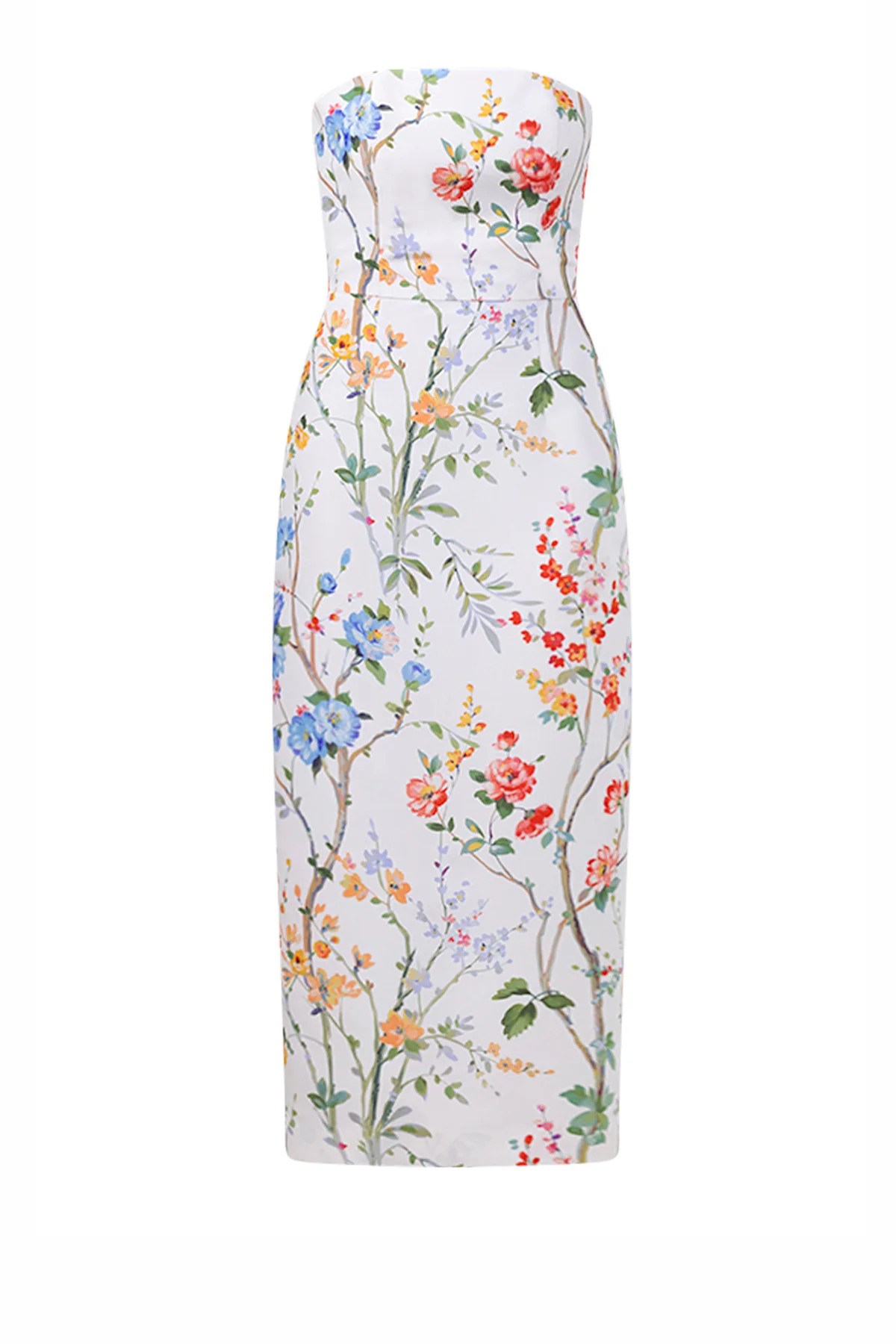 Elizabeth Garden Reverie Silk Faille Midi Dress in White Floral | Over The Moon