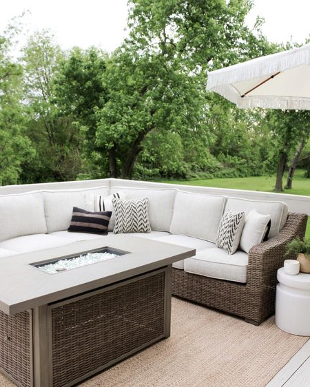 My patio set — this amazing fringe umbrella also comes in black & from WALMART under $50! My fluted planters back in stock & under $25!

patio furniture. Outdoor furniture. Walmart outdoor. Walmart patio. Woven outdoor sectional. Woven outdoor sofa. Patio  

#LTKhome #LTKSeasonal #LTKFind