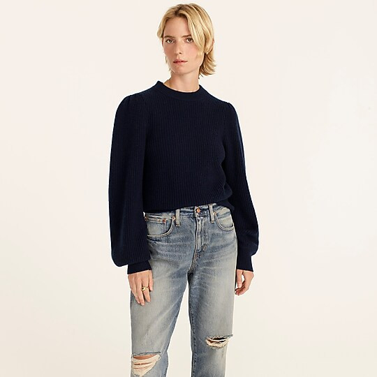 Cashmere puff-sleeve mockneck sweater | J. Crew US