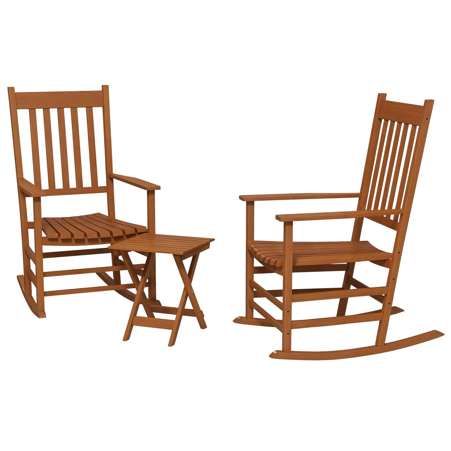 Outsunny - Outdoor Rocking Chair Set of 2 with Side Table, Patio Wooden Rocking Chair with Smooth Armrests, High Back for Garden - Teak | Best Buy U.S.