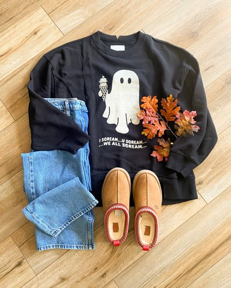 Halloween outfit. Ghost sweatshirt. Abercrombie jeans. Tazz Uggs. 

#LTKSale #LTKHalloween #LTKSeasonal