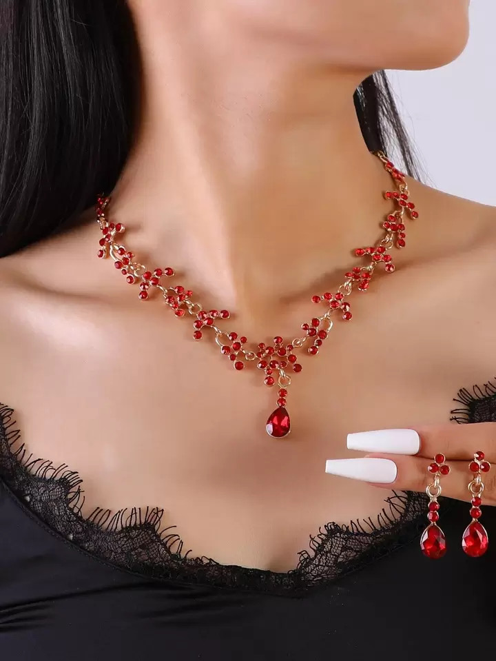 Rhinestone Decor Drop Earrings & Necklace For Women For Party Banquet Wedding | SHEIN