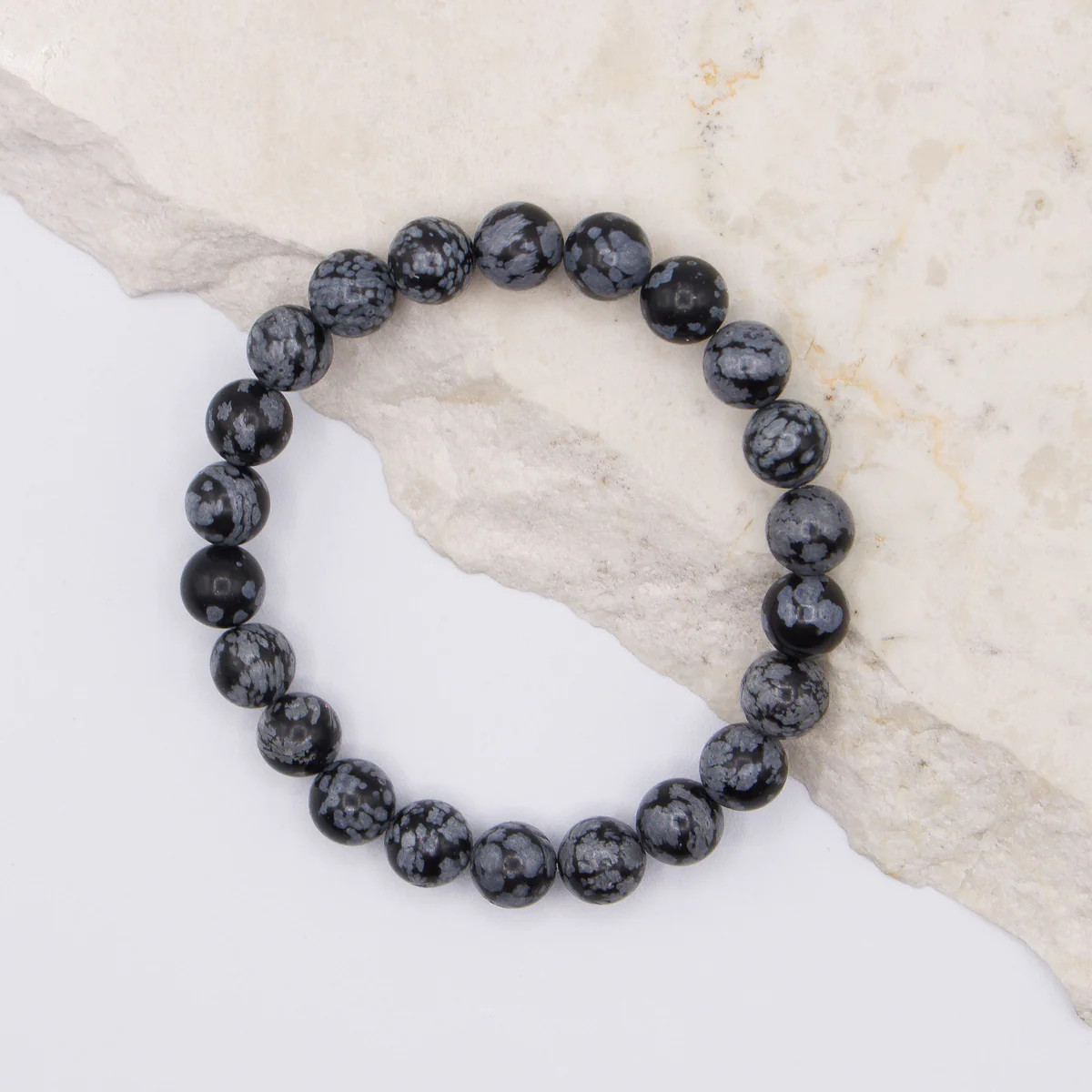 8mm Snowflake Obsidian Beaded Bracelet | Sparkl