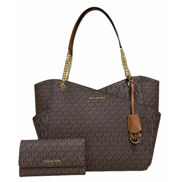 Michael Kors Jet Set Large Chain Tote + Trifold Wallet Brown Mk | Walmart (US)