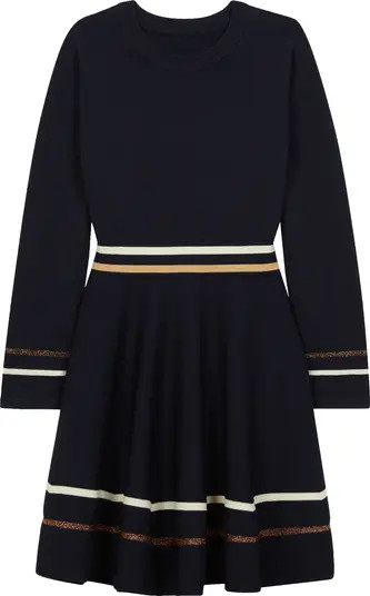 Kids' Edith Metallic Stripe Long Sleeve Sweater Dress | Nordstrom