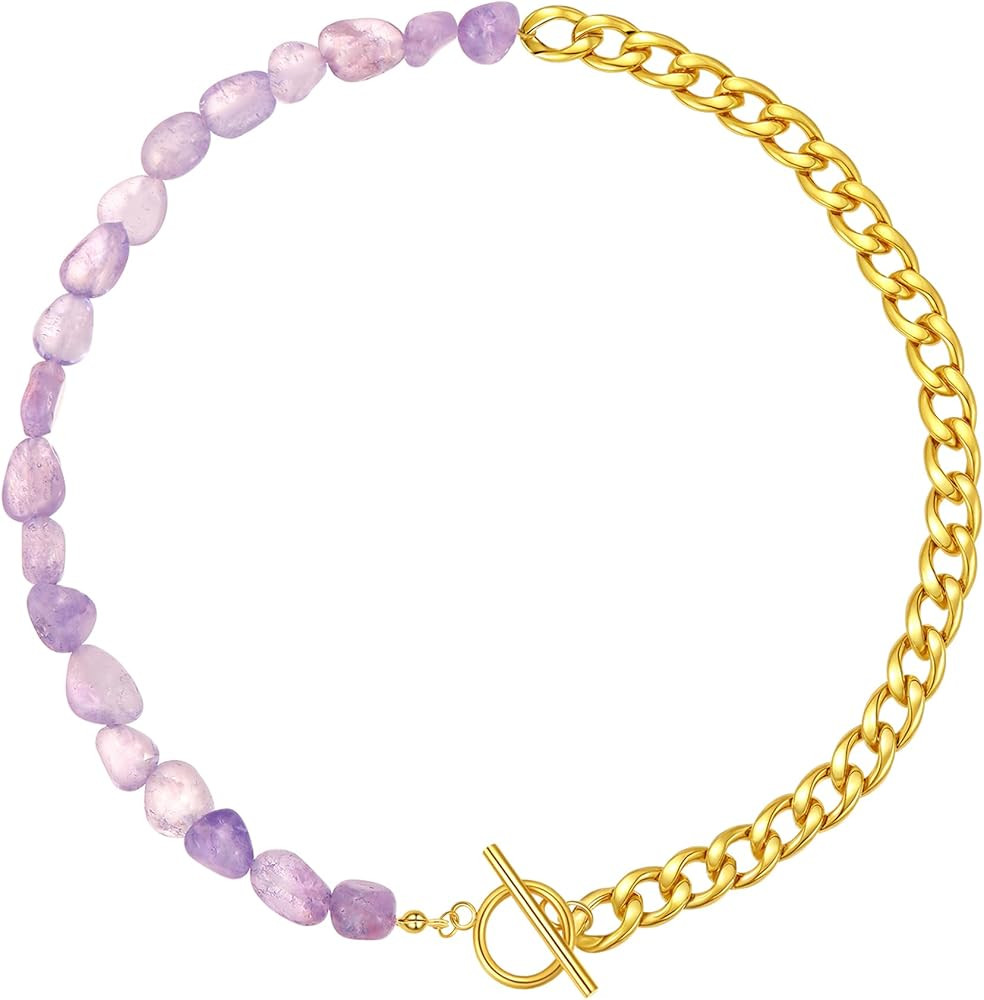 Wellike Beaded Necklaces For Women Dainty Healing Crystal Handmade Gold Choker Necklace 18k Gold ... | Amazon (US)