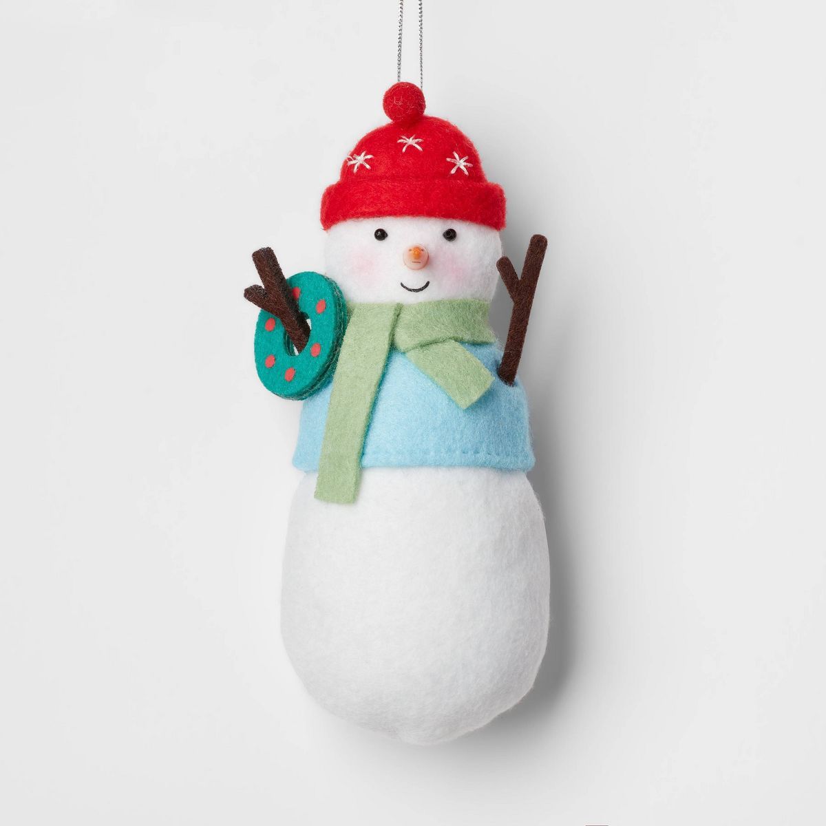 Fabric Snowman Holding Wreath Christmas Tree Ornament White/Blue - Wondershop™ | Target