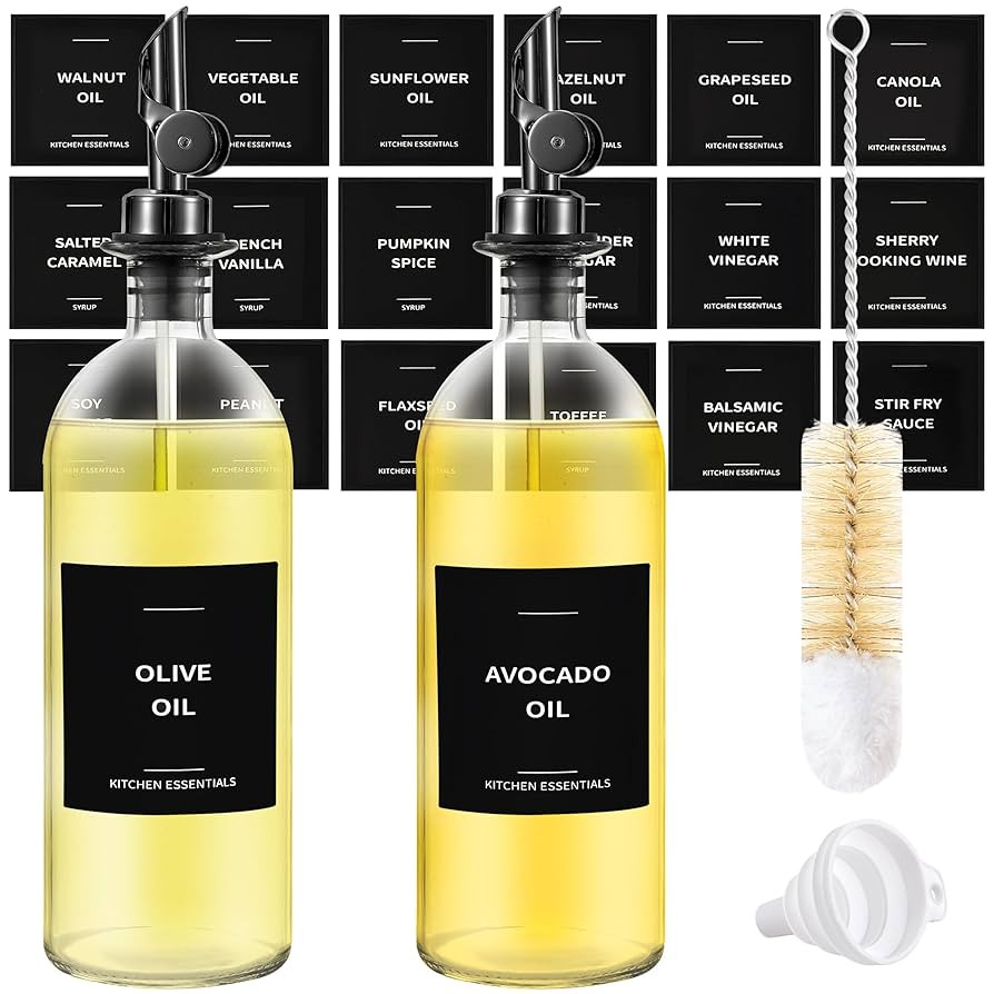 Olive Oil Dispenser Bottle - Includes 55 Kitchen Essential Labels - Cooking Oil Bottles for Kitch... | Amazon (US)