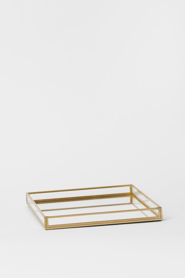 Square tray in mirrored glass with a metal frame and clear glass sides. Height 1 in. Depth 10 1/4... | H&M (US + CA)