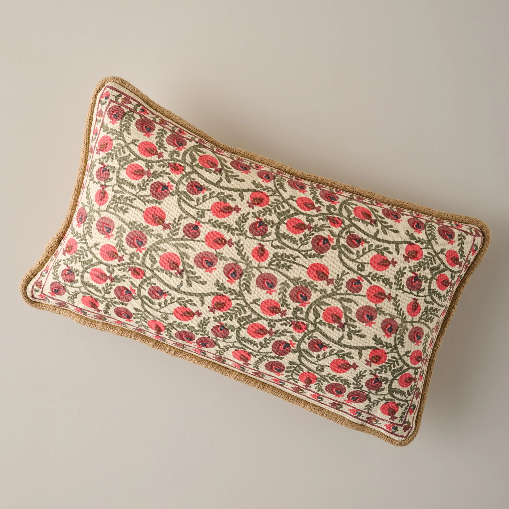 Festive Pomegranate Block Print Small Lumbar Pillow | Magnolia