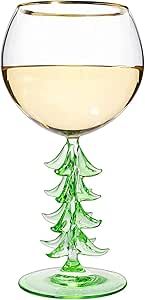 Crystal Christmas Holiday Tree Stemmed Wine Glass - Green - 12oz Goblet Bordeaux Gold Rim Colored... | Amazon (US)
