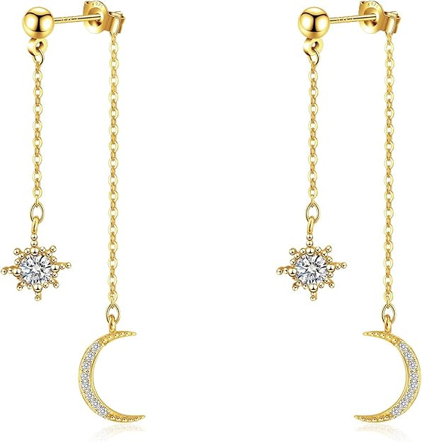 925 Sterling Silver Dangle Earrings for Women Moon and Star Earrings with Cubic Zirconia Celestia... | Amazon (US)