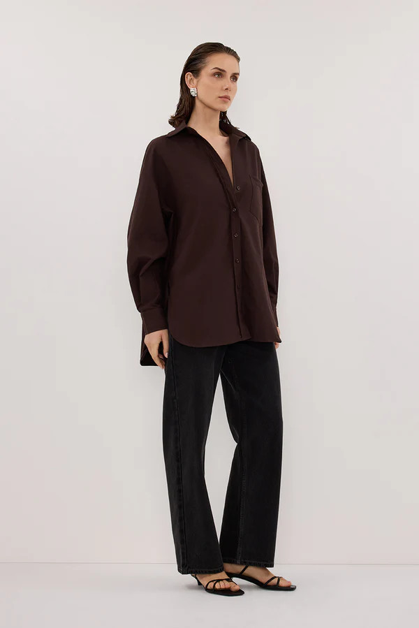 RHEA 2.0 BURNT CHOC OVERSIZED COTTON SHIRT | DISSH