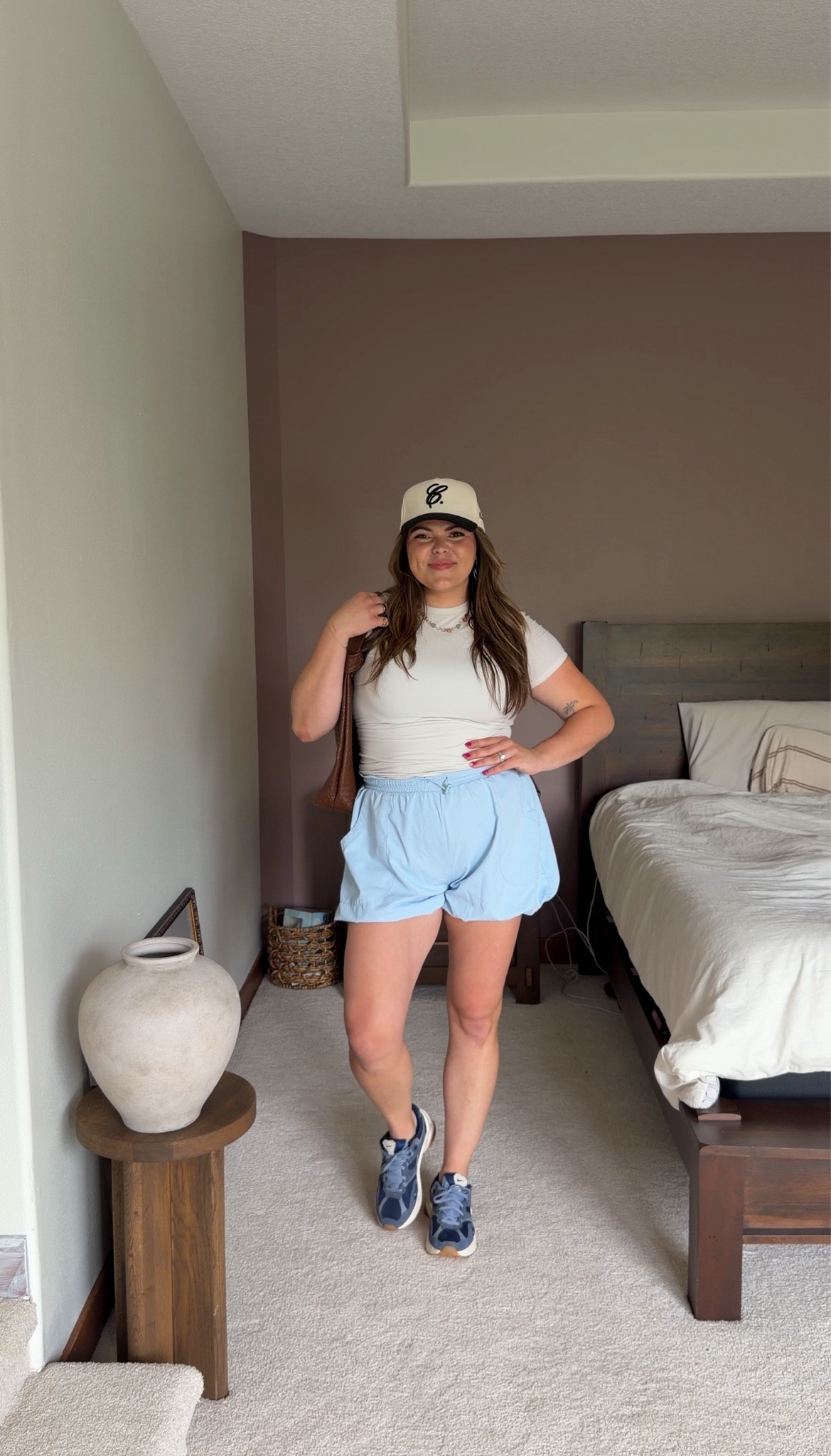 Casual Amazon Mom outfit for on the go for summer - cute sports mom outfit as well! XL in the basic Tee (it’s double lined) and xl in the bubble shorts

Midsize, size 12, size 14, mom style, curvy outfit