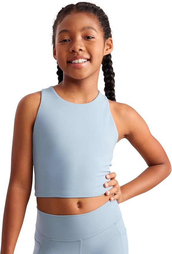 CRZ YOGA Girls Butterluxe Double Lined Tank Tops High Neck Racerback Cropped Tanks Basic Sleevele... | Amazon (US)