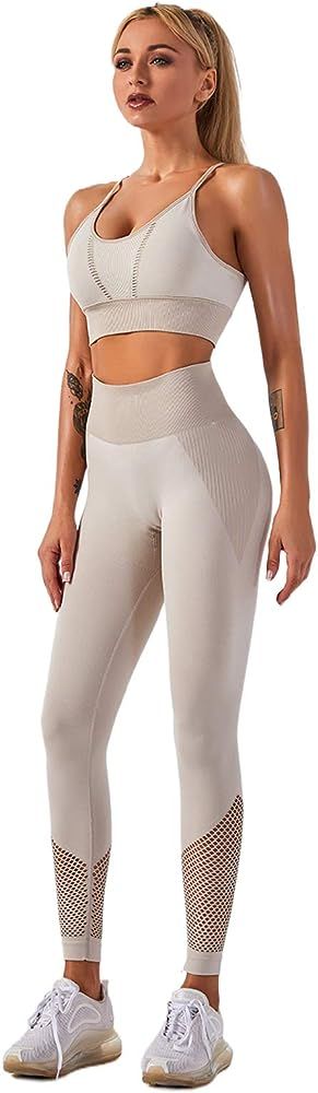 Women's 2 Piece Tracksuit Workout Outfits - Seamless High Waist Legging and Sleeveless Crop Top Y... | Amazon (US)