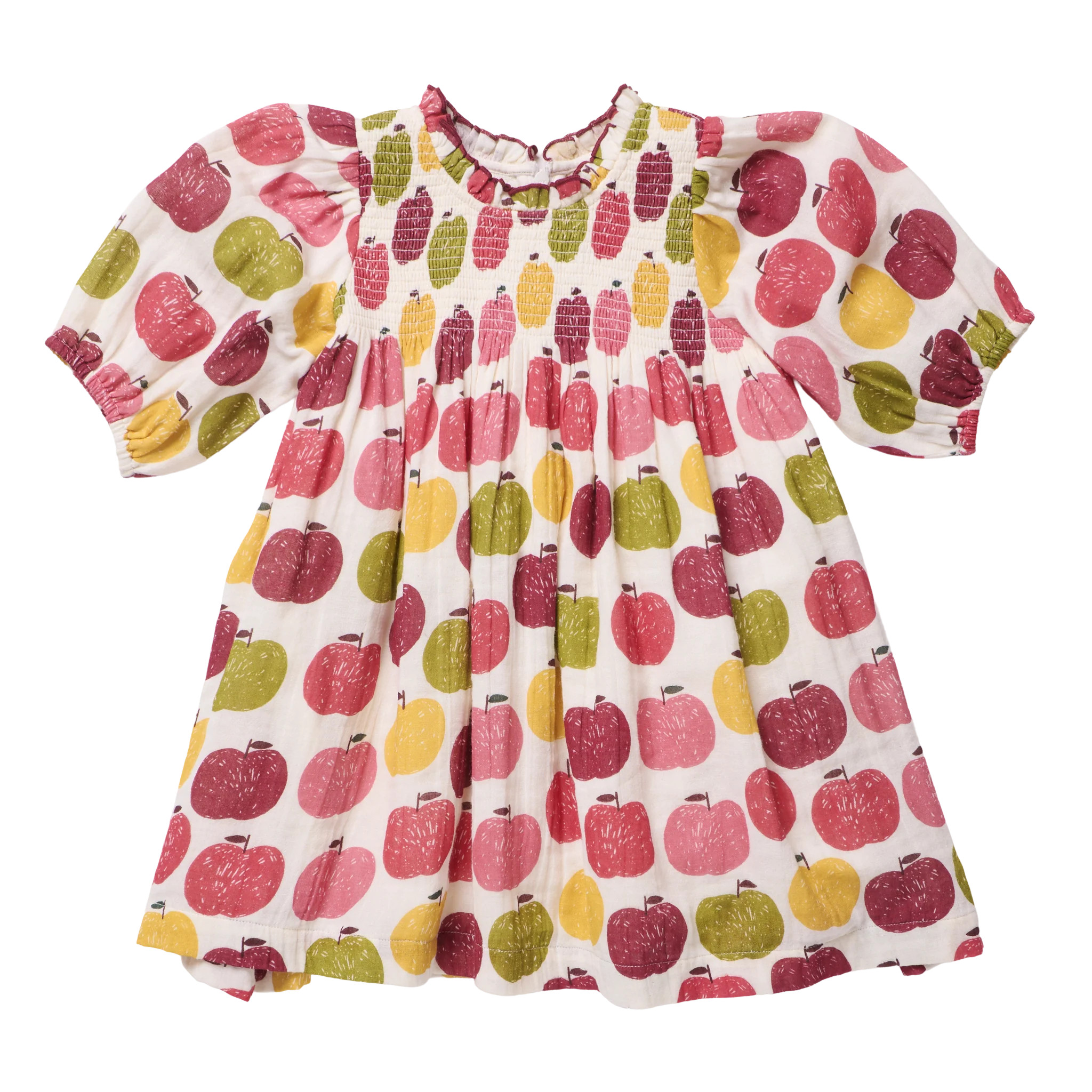 Girls Puff Sleeve Stevie- Pink Delicious Apples | Pink Chicken