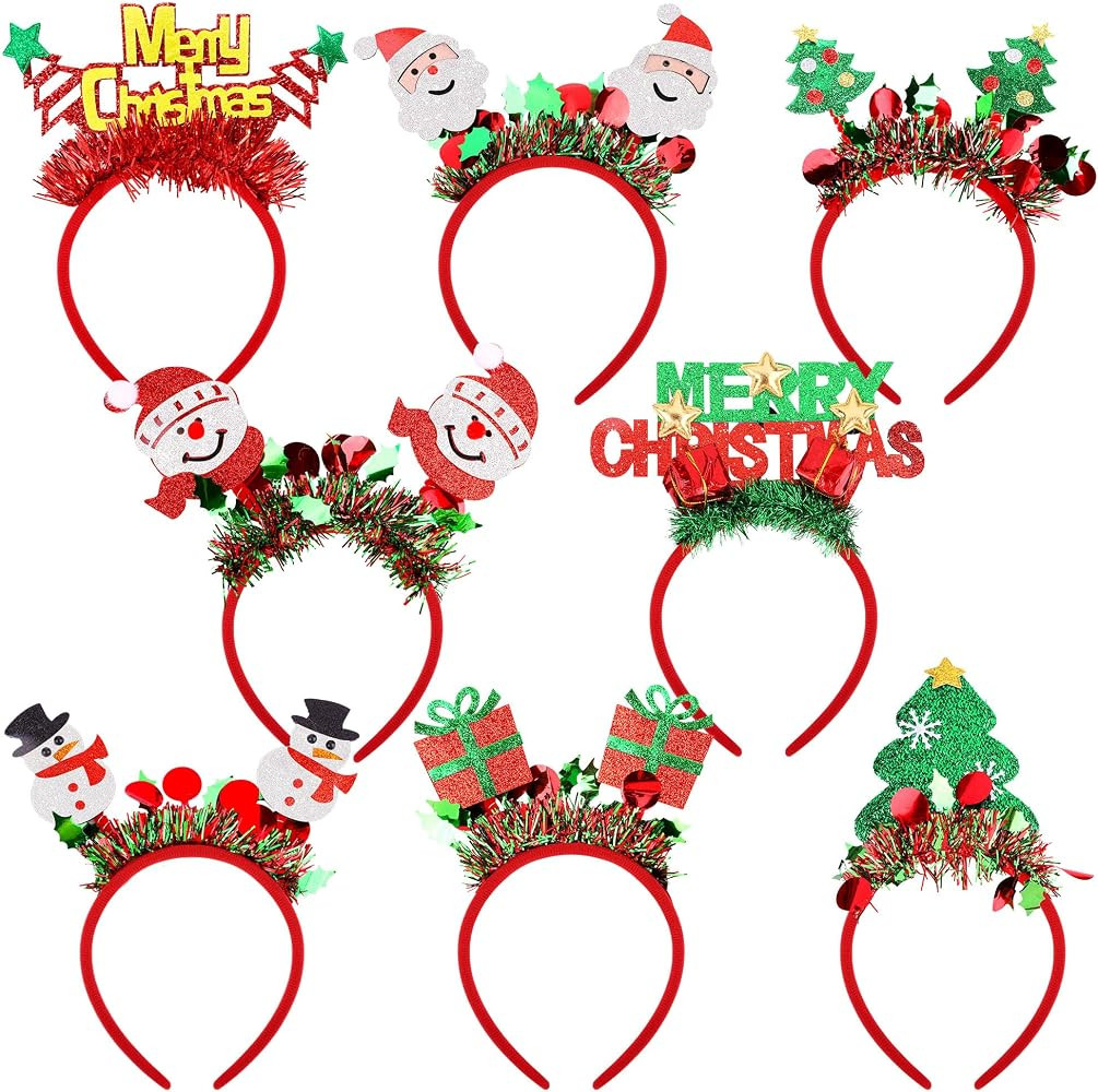 Aodaer 8 Pack Christmas Glitter Headbands Xmas Costume Headwear Assorted Styles Snowman Christmas... | Amazon (US)