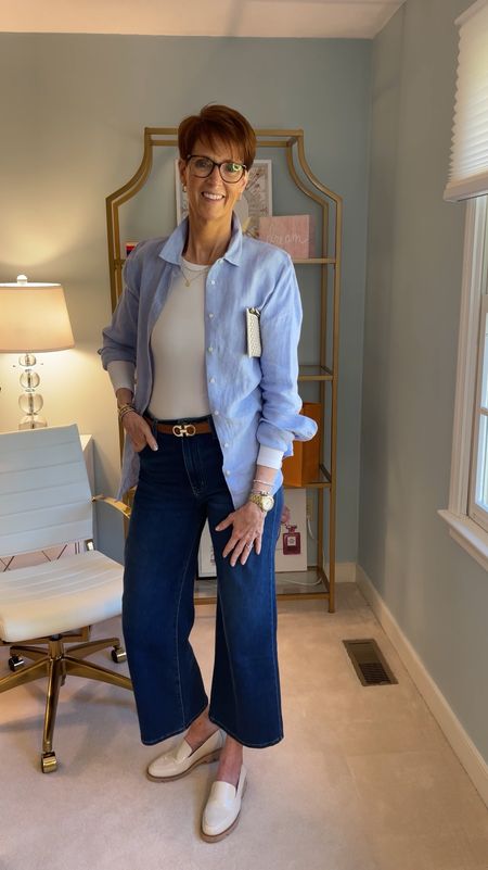 This is a great elevated casual outfit. Favorite pair of dark wash wide leg jeans with a white tee shirt and a linen button down worn over top.

Hi I’m Suzanne from A Tall Drink of Style - I am 6’1”. I have a 36” inseam. I wear a medium in most tops, an 8 or a 10 in most bottoms, an 8 in most dresses, and a size 9 shoe. 

Over 50 fashion, tall fashion, workwear, everyday, timeless, Classic Outfits

fashion for women over 50, tall fashion, smart casual, work outfit, workwear, timeless classic outfits, timeless classic style, classic fashion, jeans, date night outfit, dress, spring outfit, jumpsuit, wedding guest dress, white dress, sandals

#LTKFindsUnder100 #LTKStyleTip #LTKOver40