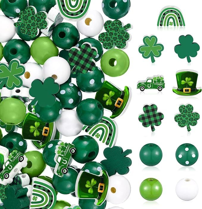 200 Pieces St. Patrick's Day Wood Beads Green Wood Spacer Beads Farmhouse Polished Round Beads St... | Amazon (US)