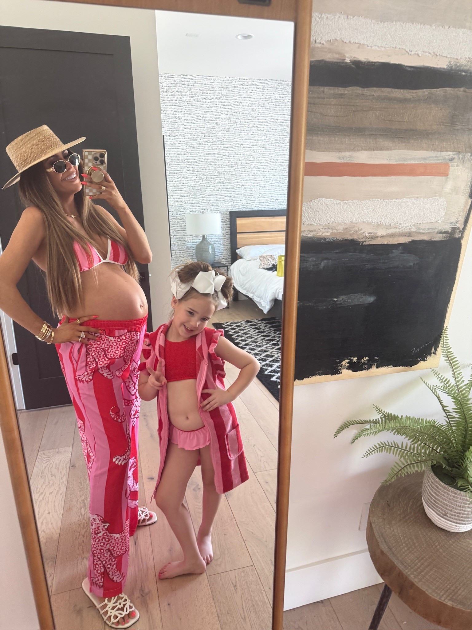 Sophie and I matching for our pool day! Wearing a size large in this Target swimsuit and size medium in this pants! 

Swimsuit, Spring fashion, Pool outfits, Spring outfits 2026, Pink swimsuit, pink and red swimsuits, Vacation Outfits, Vacation Outfits Beach, Emily Ann Gemma 

#LTKSwim #LTKTravel #LTKootd