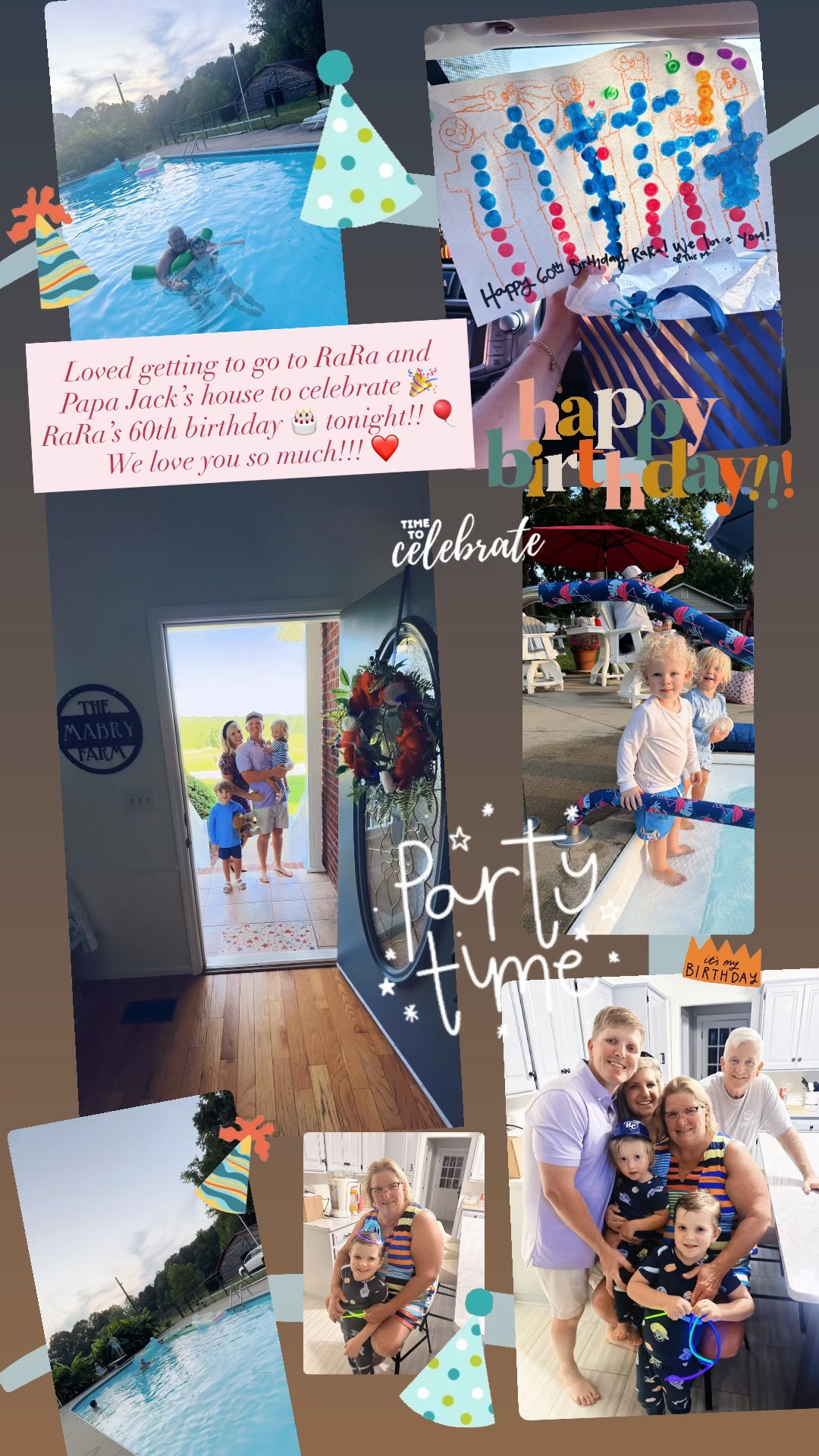 Loved getting to go to RaRa and Papa Jack’s house to celebrate 🎉 RaRa’s 60th birthday 🎂 tonight!! 🎈 We love you so much!!! ❤️