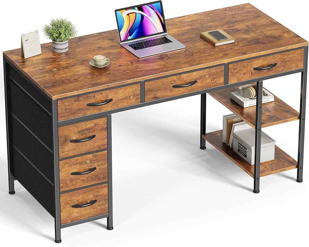 Huuger Computer Desk with 6 Drawers, 47 Inch Office Desk with Shelves, Reversible Gaming Desk, Co... | Amazon (US)