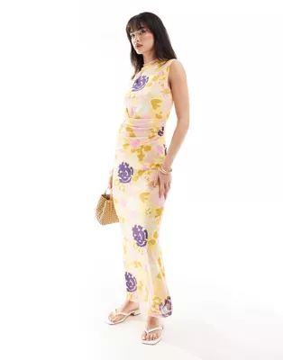 Vero Moda high neck sleeveless mesh maxi dress in lemon floral print | ASOS (Global)