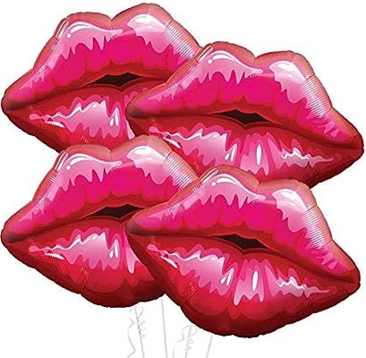 Red Lips Balloons for Lips Party Decorations - Large, 30 Inch, Pack of 4 | Lip Kiss Shaped Mylar ... | Amazon (US)