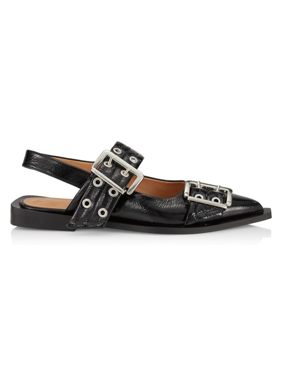 GANNI Buckle-Accented Patent Leather Slingbacks | Saks Fifth Avenue