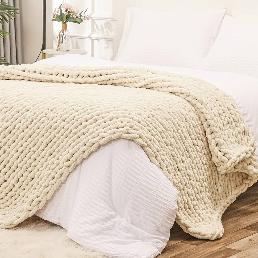 Bigacogo Chunky Knit Throw Blanket for Couch, 60x80 inches, 100% Hand Knitted with Thick Jumbo Ch... | Amazon (US)