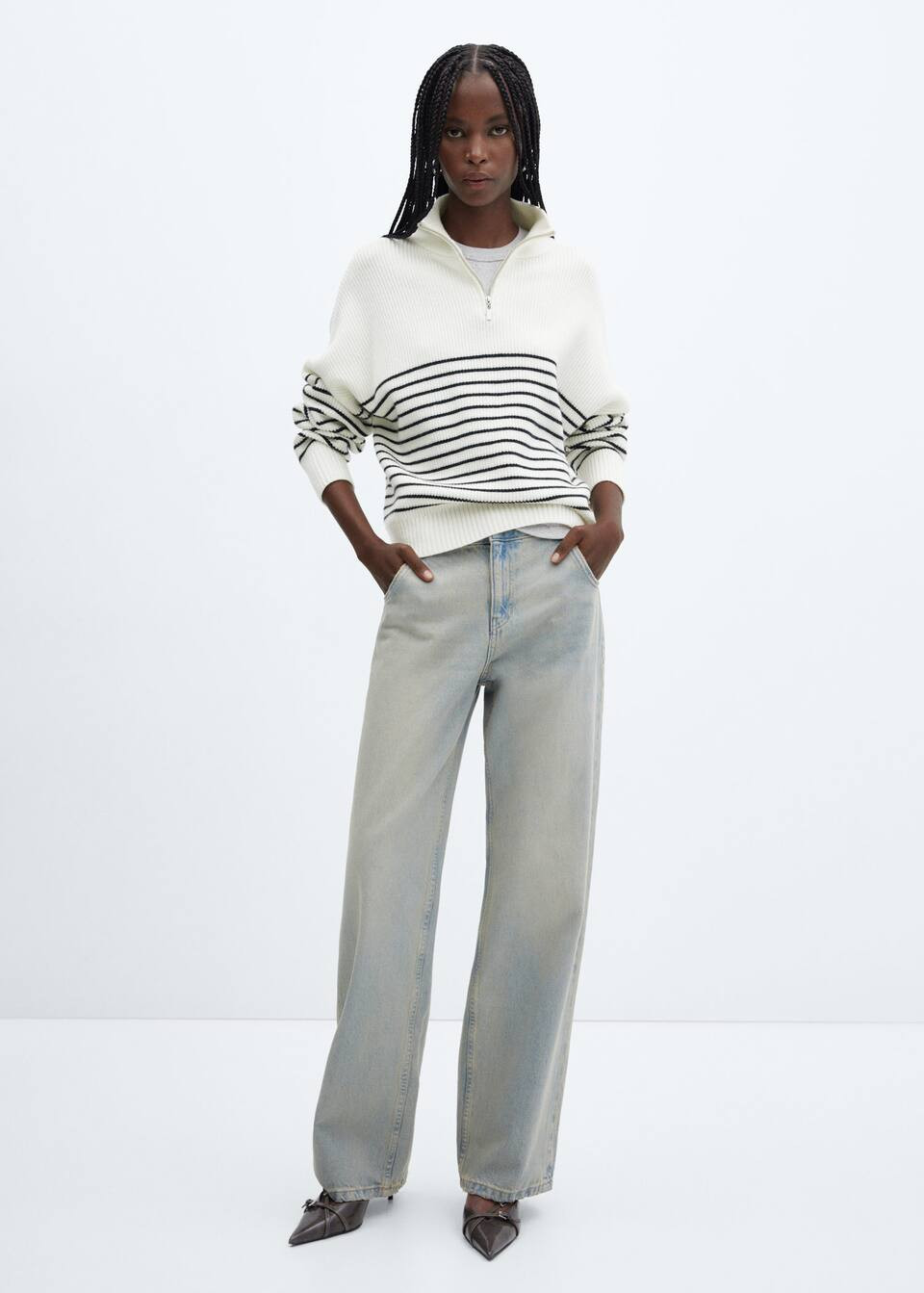 Striped sweater with zip -  Women | Mango United Kingdom | MANGO (UK)
