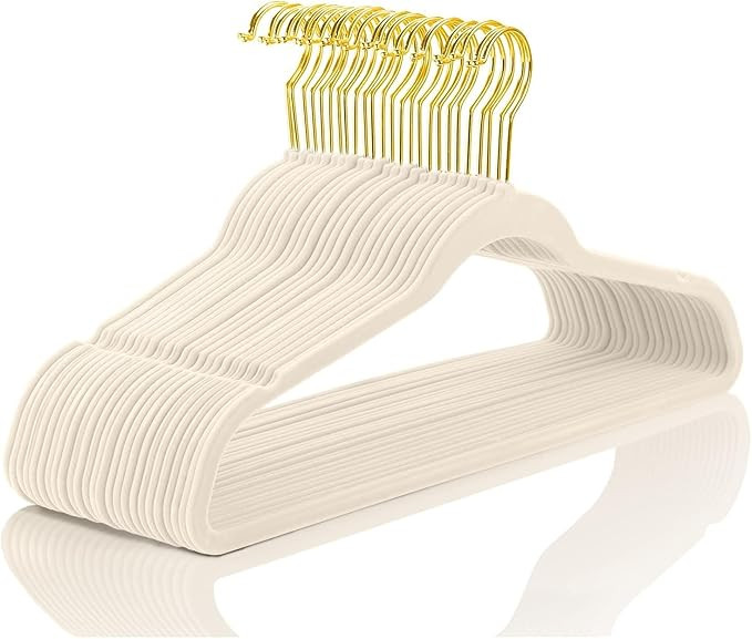 MIZGI Premium Velvet Hangers Pack 30 Pcs Heavyduty - Non Slip Slimline - Velvet Suit Hangers Ivor... | Amazon (US)