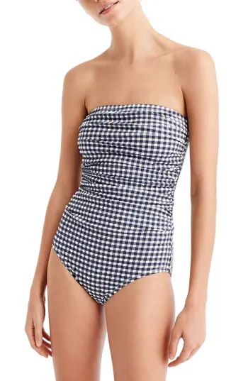 Women's J.crew Gingham Strapless One-Piece Swimsuit, Size 2 - Blue | Nordstrom