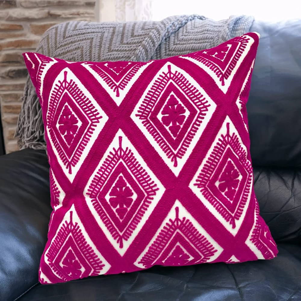 Embroidered Decorative Throw Pillow Cover 18"x18", Boho Geometric Modern Thick Embroidery Pattern... | Amazon (US)