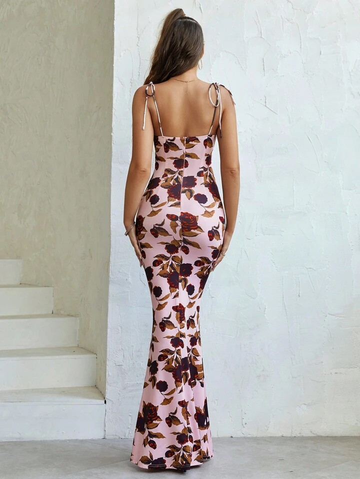 PARTHEA Floral Print Tie Shoulder Mermaid Hem Maxi Formal Dress | SHEIN