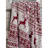 Red & White Knitted Wool Blanket, Christmas Gift Idea, Scandinavian Throw, Cowichan Knit Nordic Holi | Etsy (US)