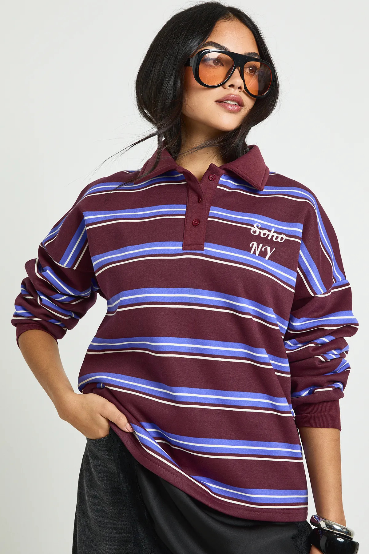 Soho NY Stripe Rugby Sweatshirt | Boohoo.com (UK & IE)